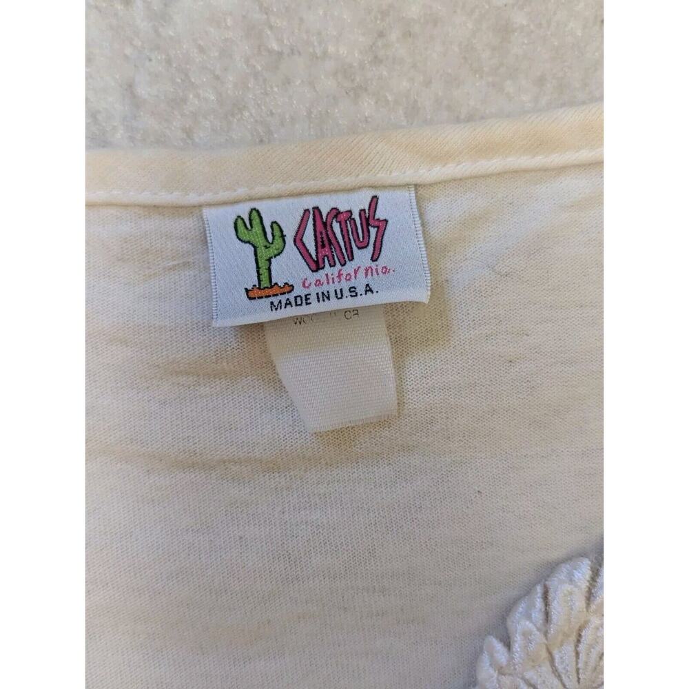 Vintage Cactus Ivory Shirt Vest Set Womens L Pearls Beads Embroidered Sequins - Picture 9 of 15